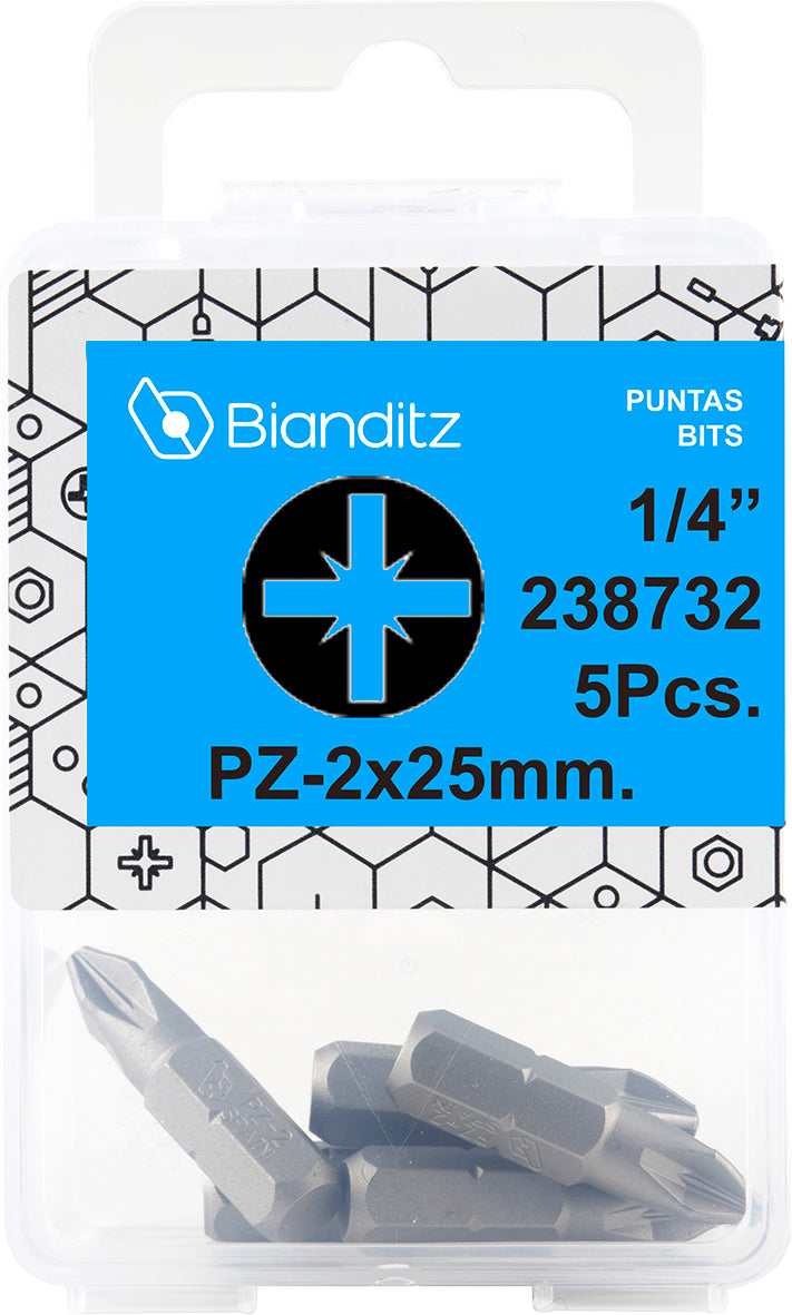 BLISTER 2 PUNTAS DESTORNILLADOR 1/4" TIN PZ