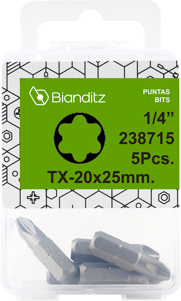 BLISTER 5 PUNTAS DESTORNILLADOR 1/4" INV INVIOLABLE TX