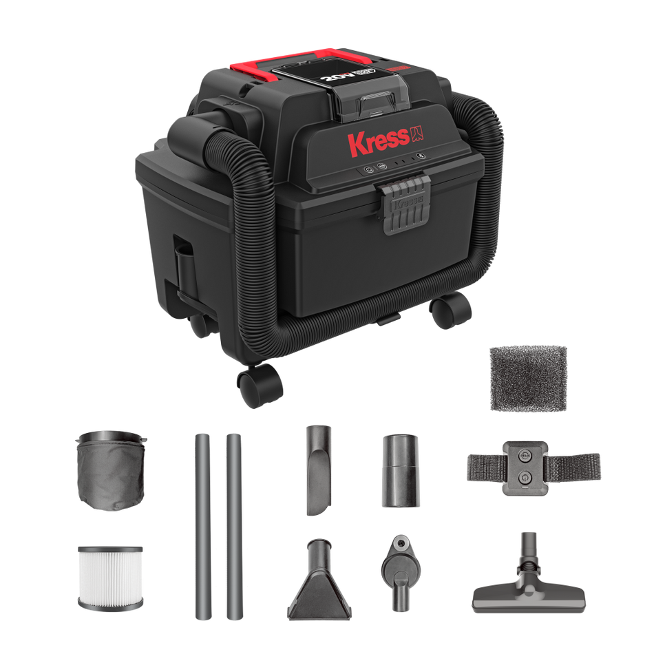 Pack Aspirador Seco y Húmedo Kress 20V + Combo Batería y Cargador 4Ah