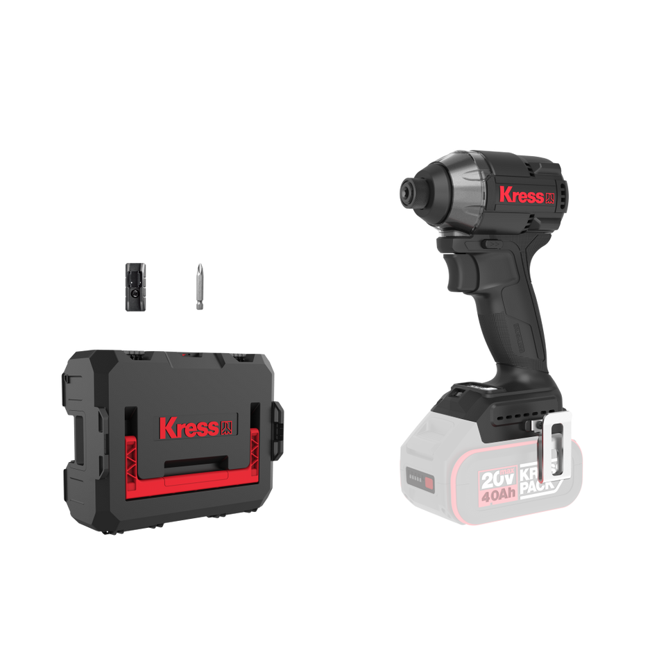 Pack Atornillador de Impacto Brushless Kress 20V 230Nm + 2 Baterías 4.0Ah + Cargador Rápido 6A