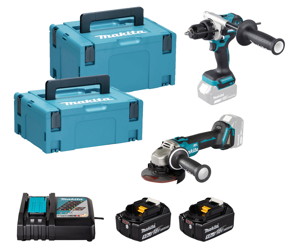 Kit combo DLX2552TJ Makita, amoladora DGA504 y taladro DHP492