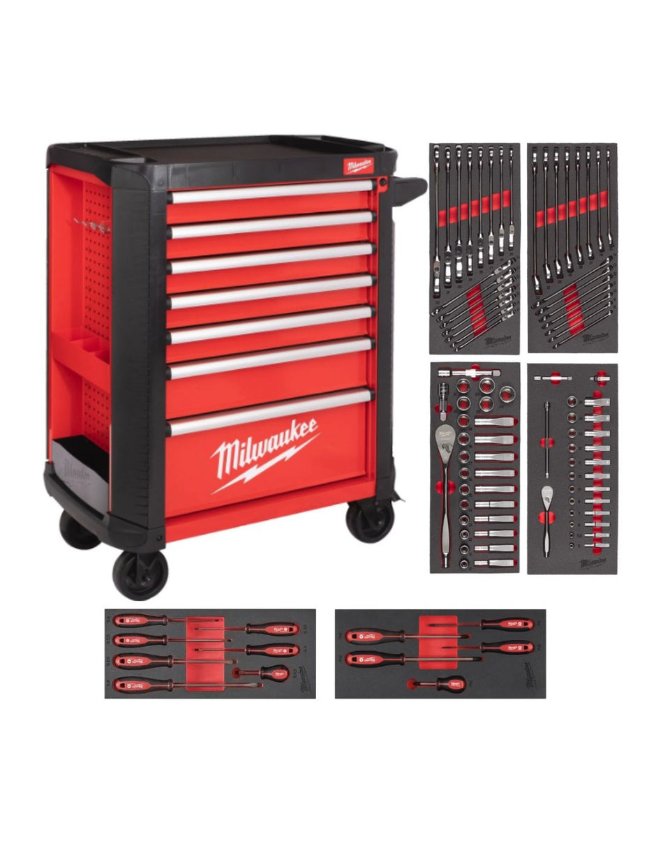 Combo carro Herramientas+ Engrasadora M18 + Llave de impacto M18 + Juego 3pcs Vasos | Milwaukee