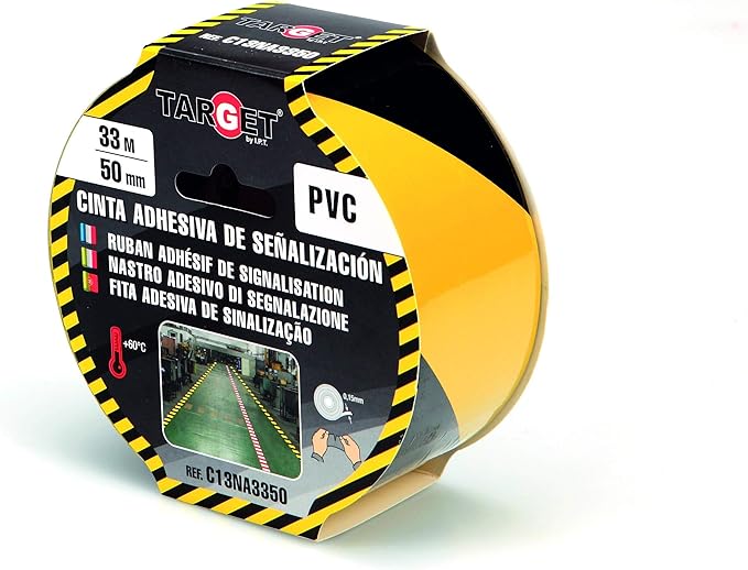 TARGET C13NA3350 – Cinta de Señalización Adhesiva 33 m x 50 mm – Amarilla y Negra