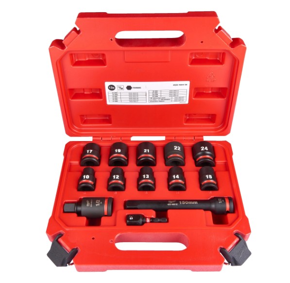 Juego de Vasos de Impacto ½″ – 13 Piezas con Espuma de Organización  | Milwaukee