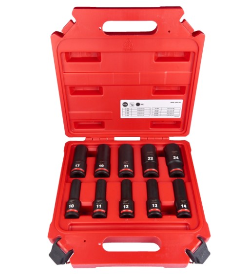 Juego de Vasos de Impacto Largos MILWAUKEE ½″ – 10 Piezas con Espuma de Organización | Milwaukee